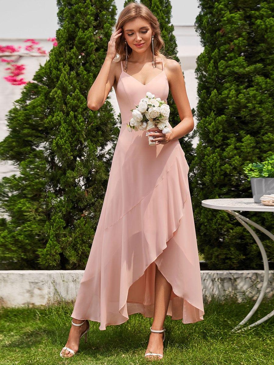 Chic Sleeveless Chiffon Bridesmaid Dress with Lotus Leaf In Pink
