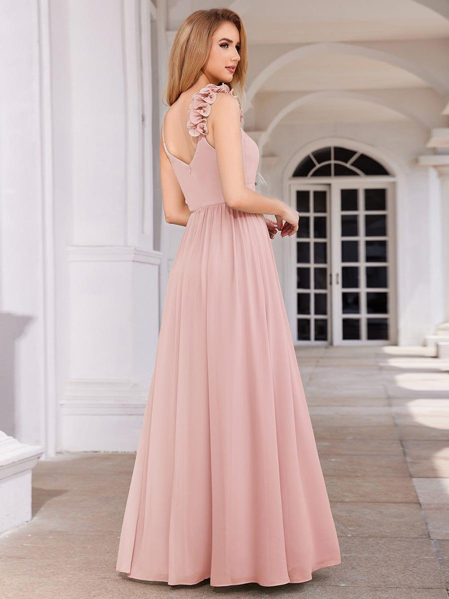 V-Neck Floral Strap Chiffon Maxi Dress in Pink