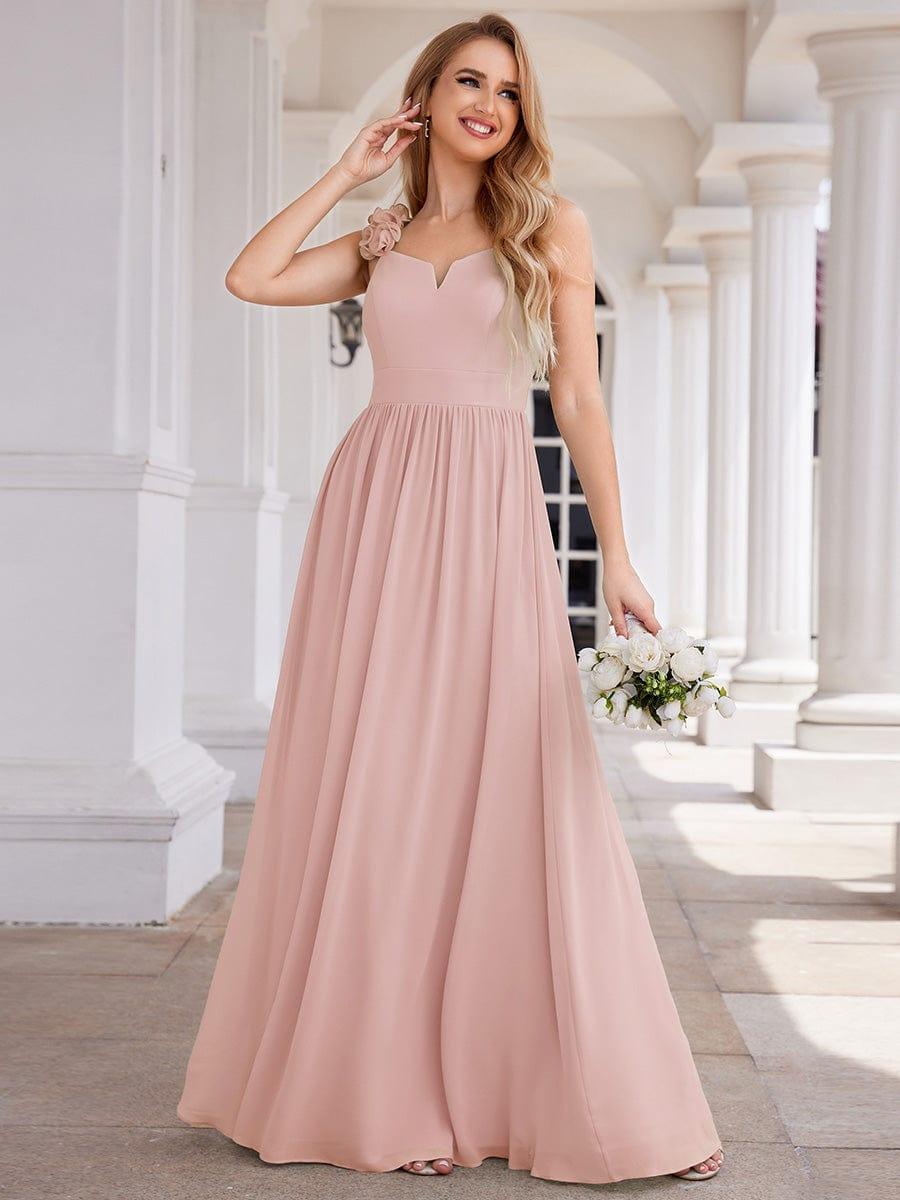 V-Neck Floral Strap Chiffon Maxi Dress in Pink