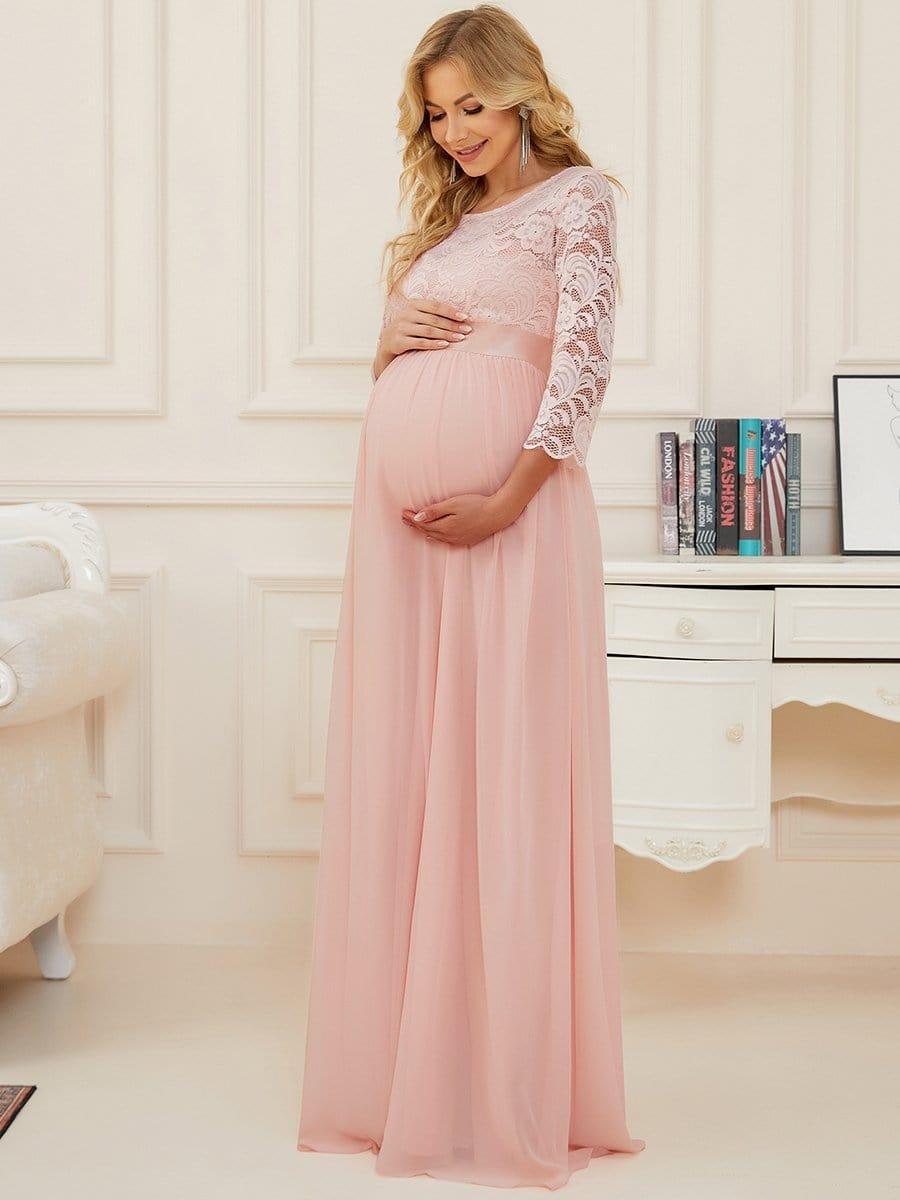 ever KALANI|3/4 Sleeves Embroidered Maternity Maxi Dress in Pink