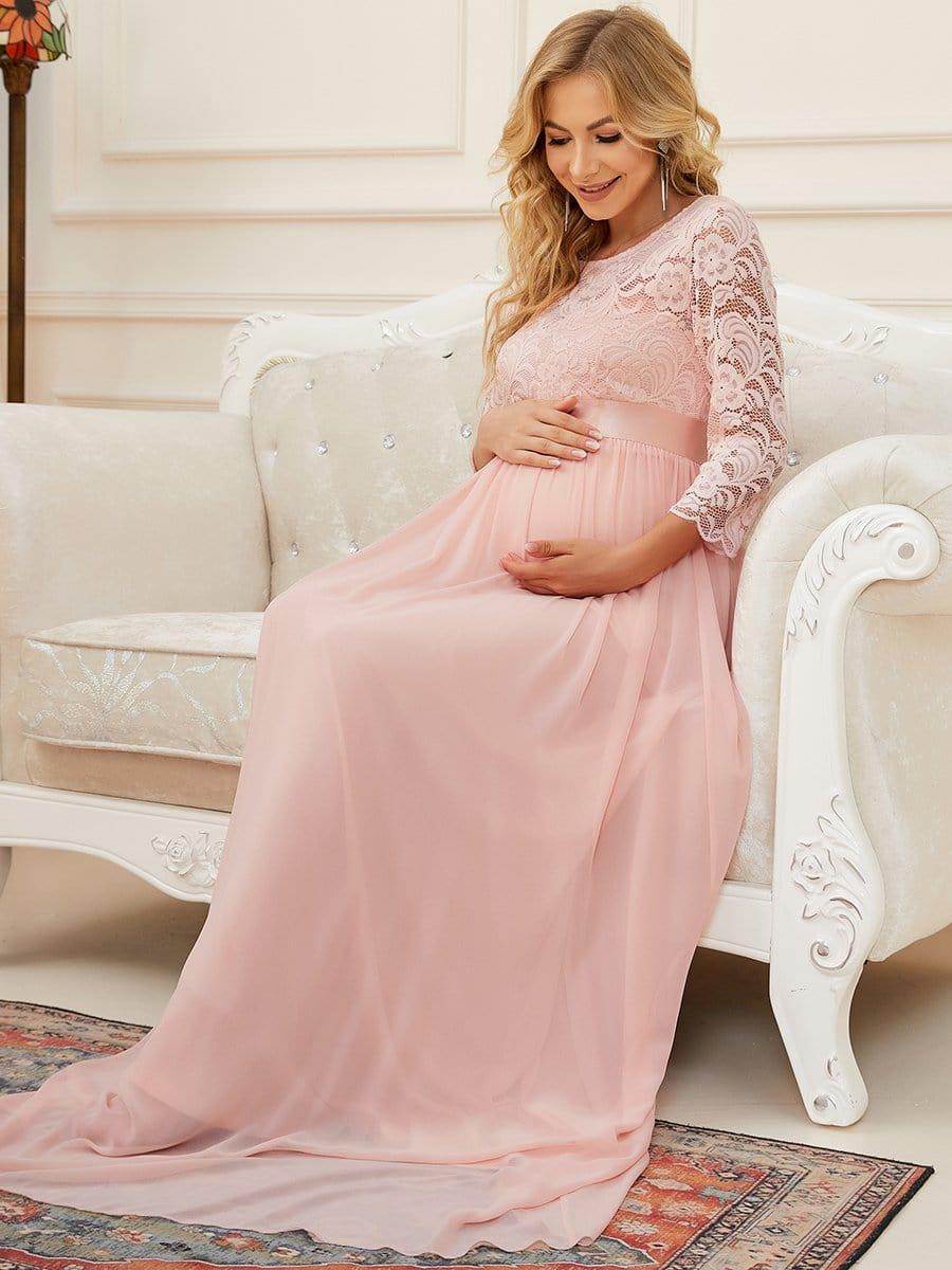 ever KALANI|3/4 Sleeves Embroidered Maternity Maxi Dress in Pink