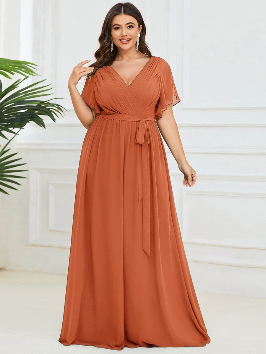 ever LEORA|A-Line Pleated Chiffon Tie-Waist Bridesmaid Dress