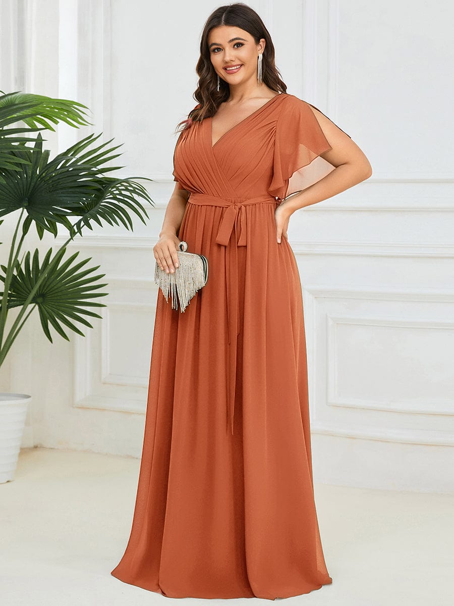 ever LEORA|A-Line Pleated Chiffon Tie-Waist Bridesmaid Dress