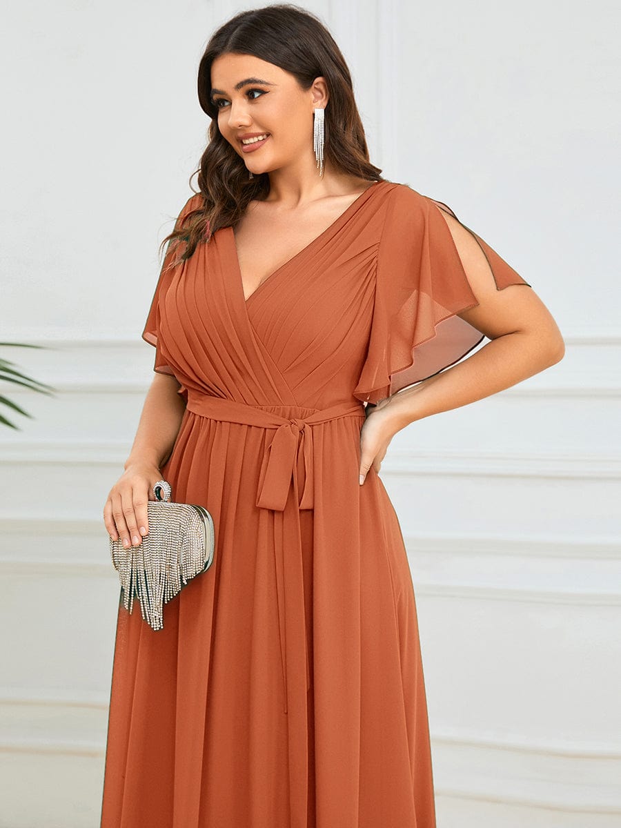 ever LEORA|A-Line Pleated Chiffon Tie-Waist Bridesmaid Dress
