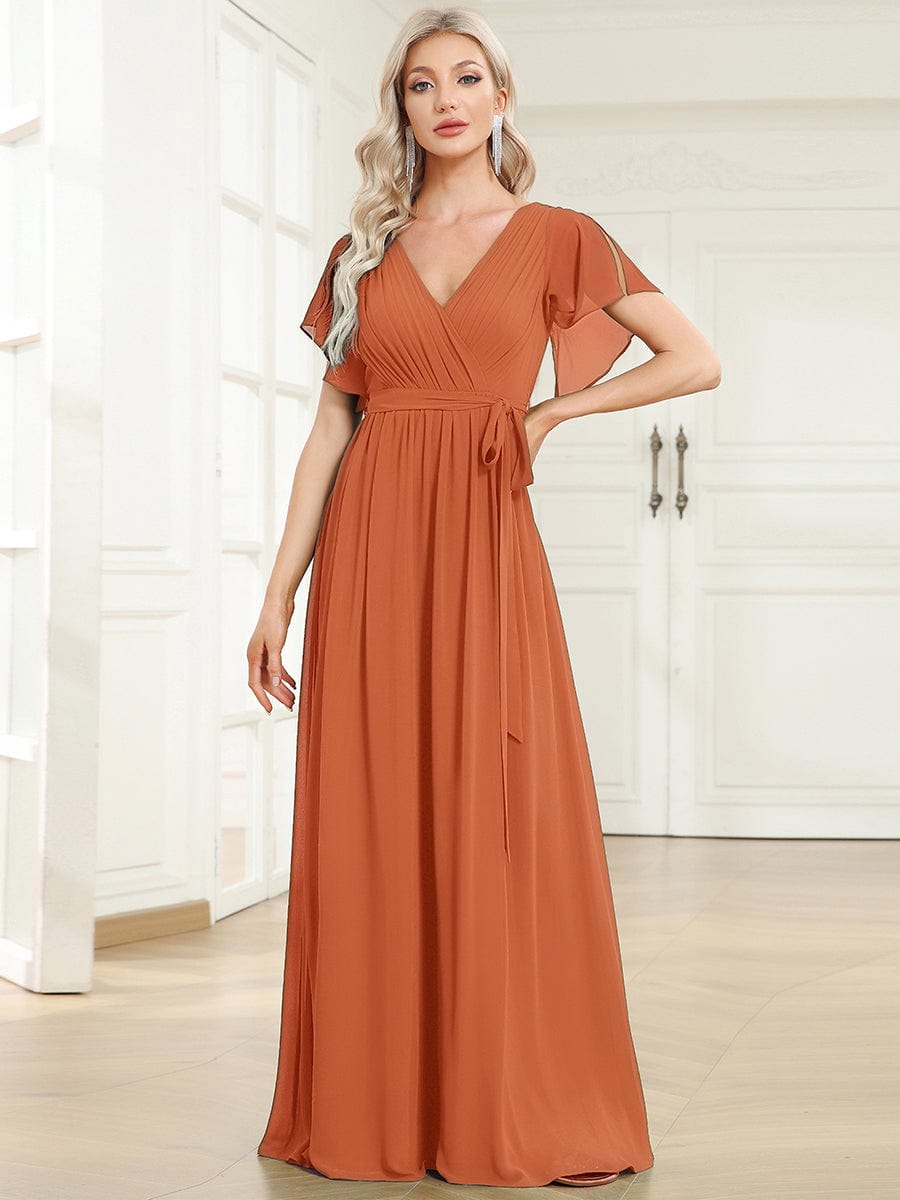 ever LEORA|A-Line Pleated Chiffon Tie-Waist Bridesmaid Dress