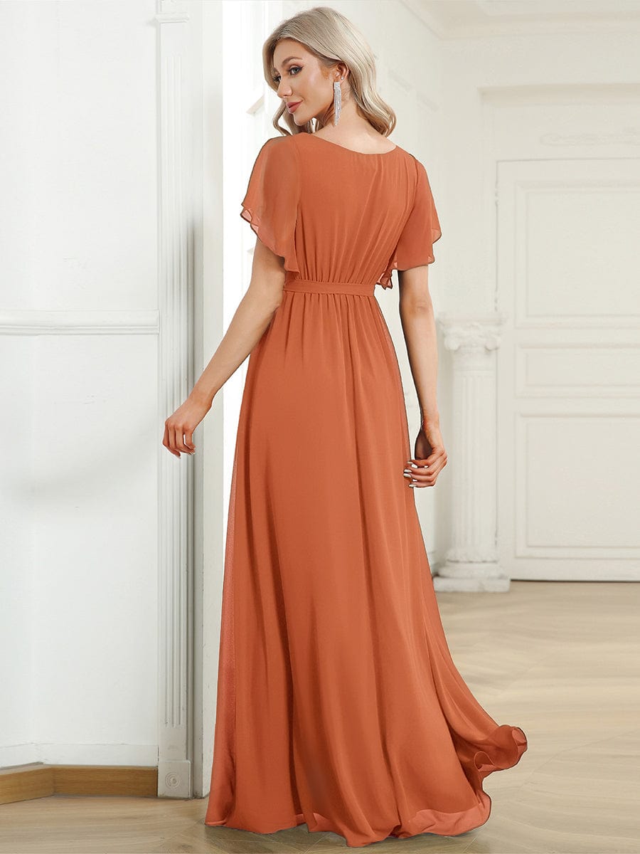 ever LEORA|A-Line Pleated Chiffon Tie-Waist Bridesmaid Dress