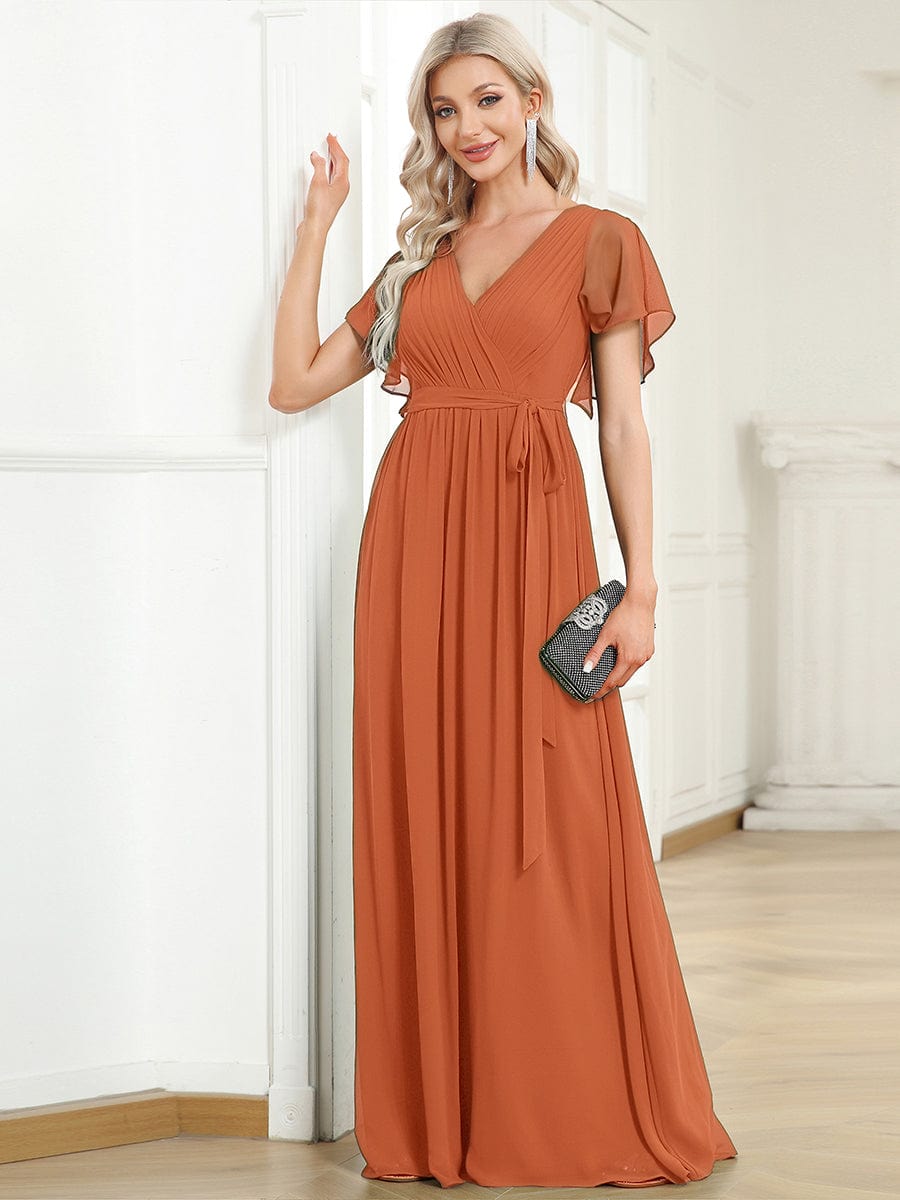 ever LEORA|A-Line Pleated Chiffon Tie-Waist Bridesmaid Dress