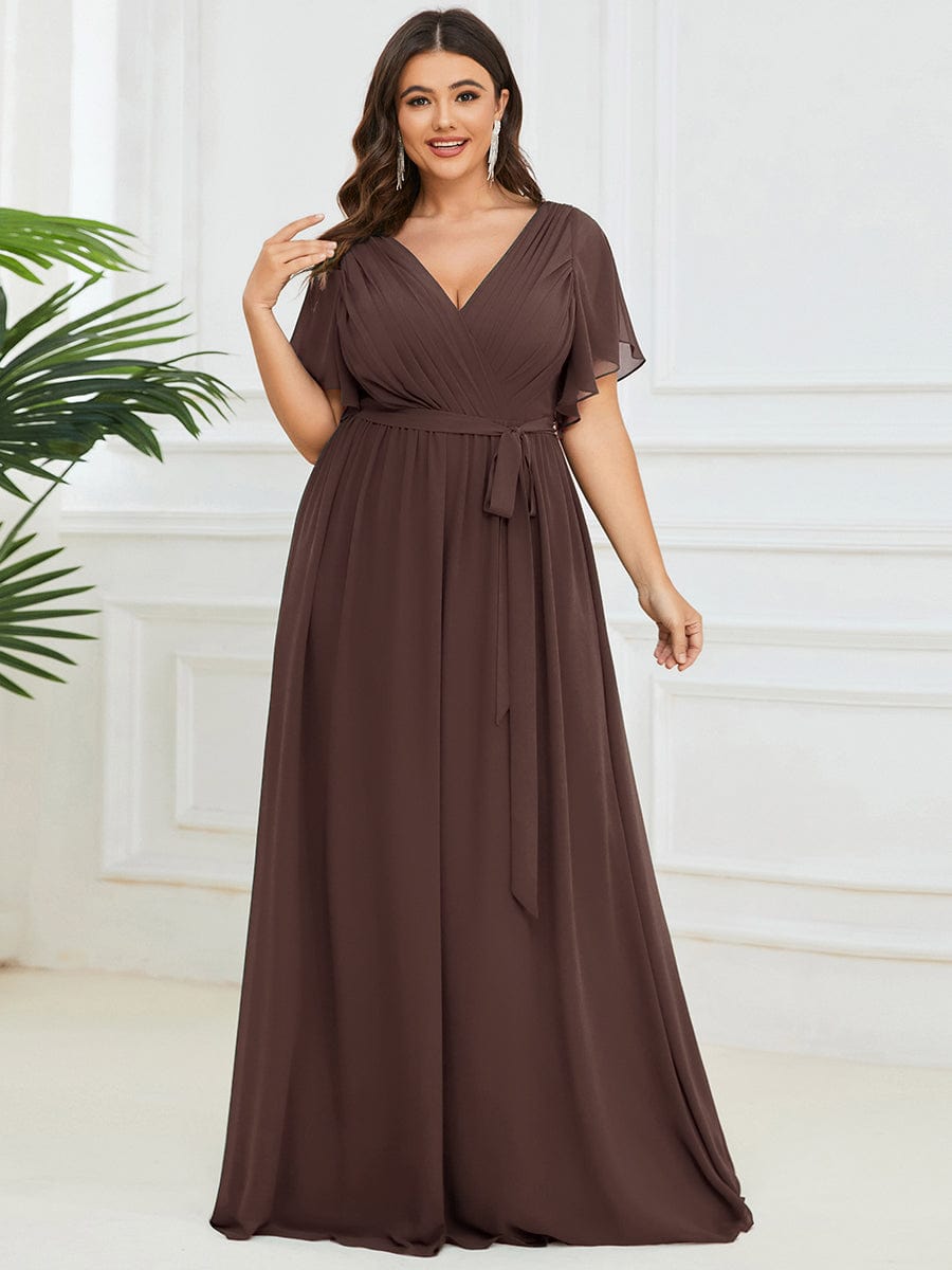 ever LEORA|A-Line Pleated Chiffon Tie-Waist Bridesmaid Dress
