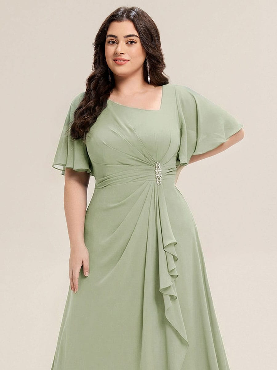 ever LILOU|Rhinestone Embellished Chiffon Ruffle Sleeve Mother of the Bride Dress