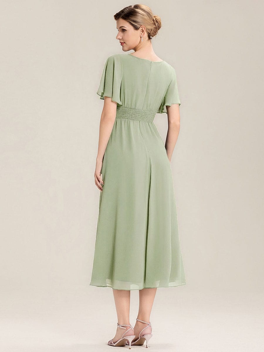 ever LILOU|Rhinestone Embellished Chiffon Ruffle Sleeve Mother of the Bride Dress