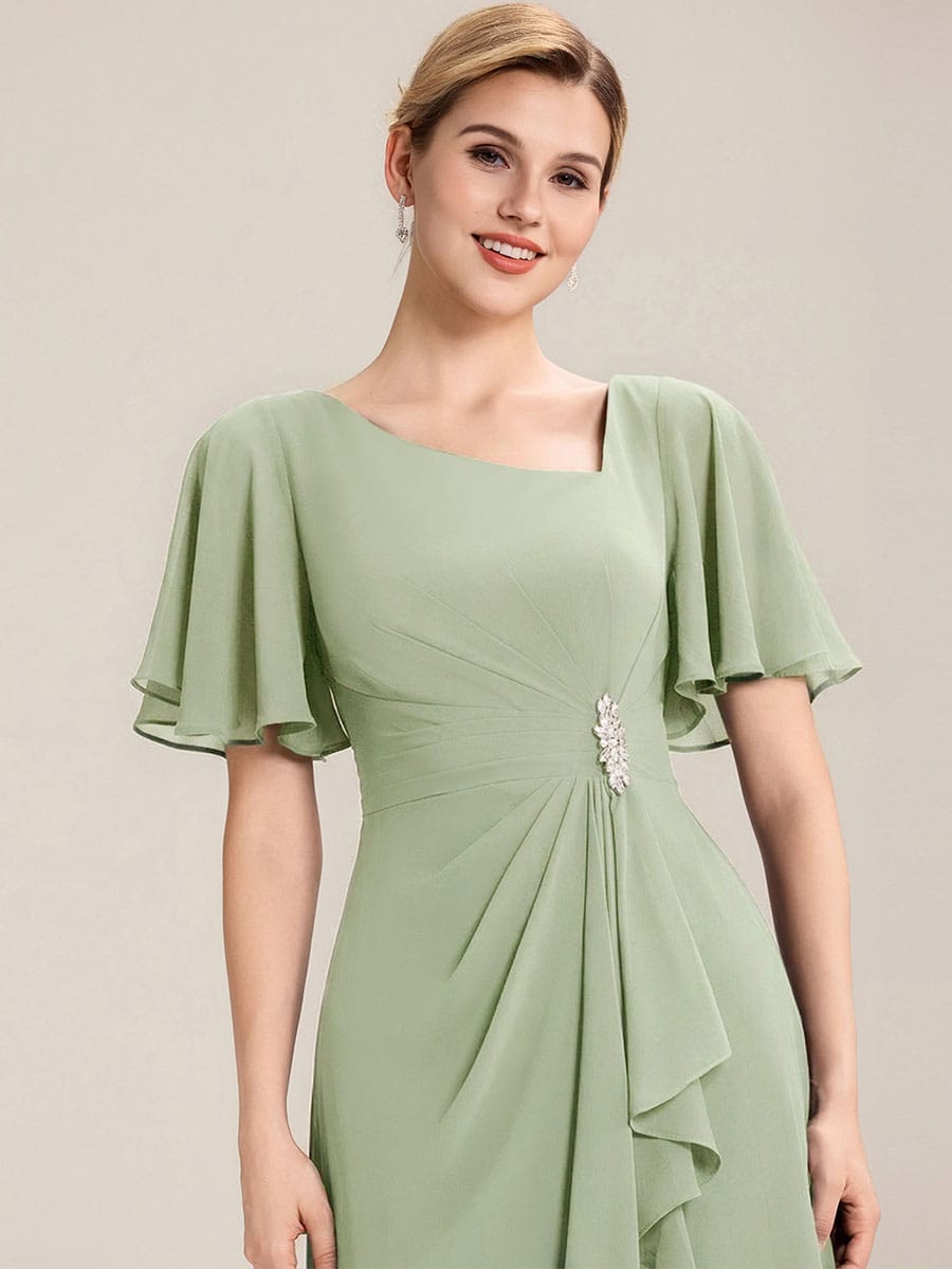 ever LILOU|Rhinestone Embellished Chiffon Ruffle Sleeve Mother of the Bride Dress