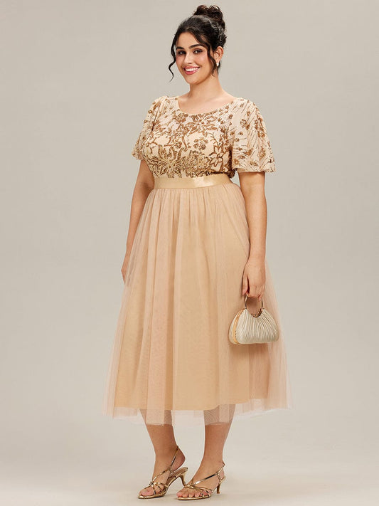 ever COOPER|Round Neck Sequin Ruffle Sleeve Evening Dress