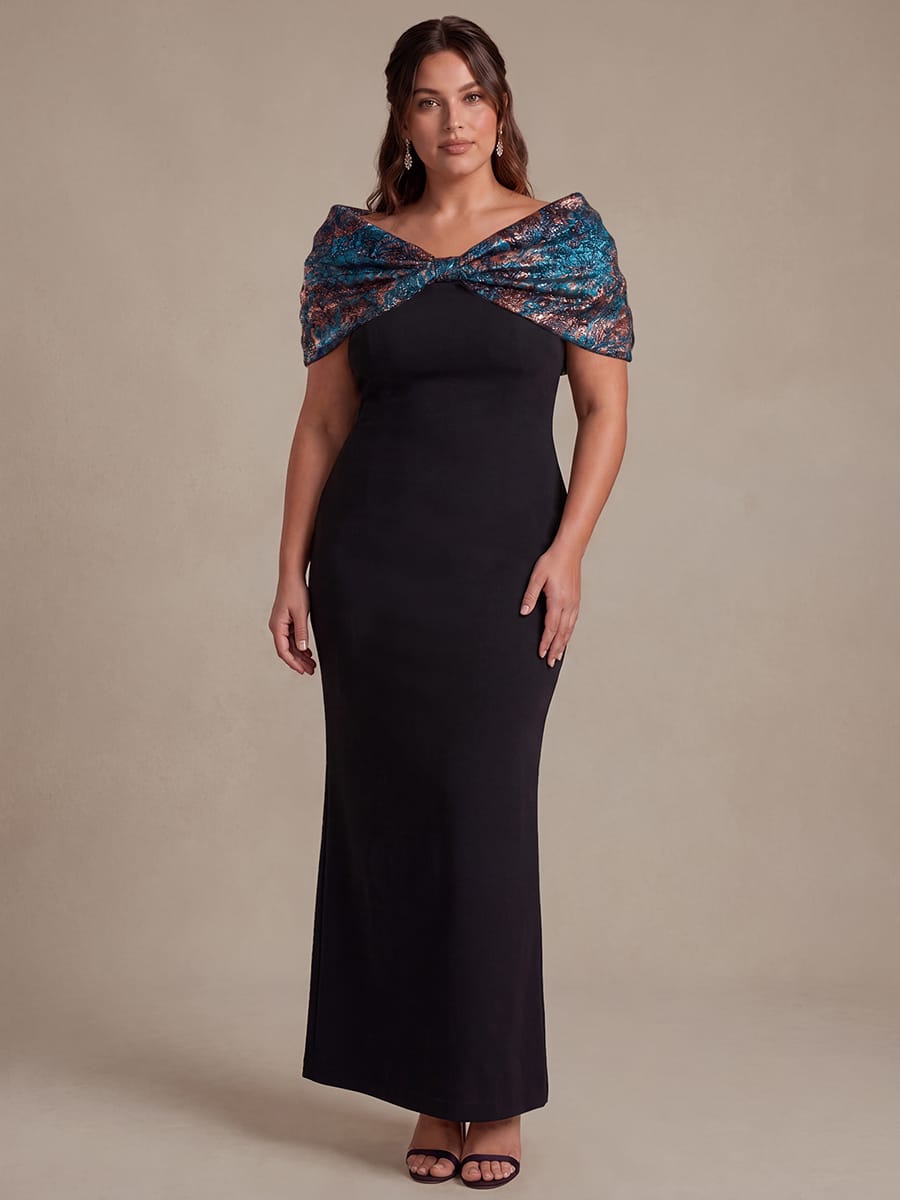 Plus Size Knot Detail Bodycon Jacquard Maxi Dress
