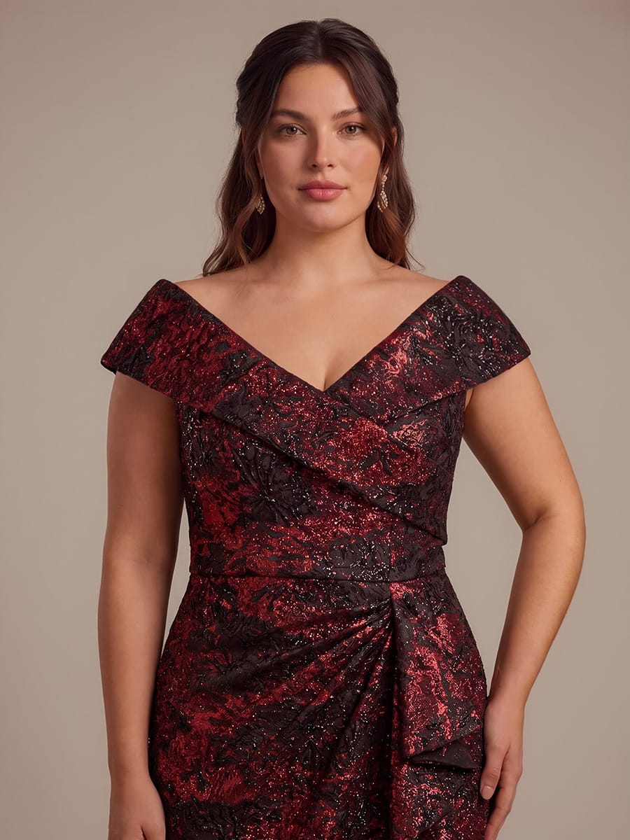 Ruffle Slit Mermaid Jacquard High Low Dress