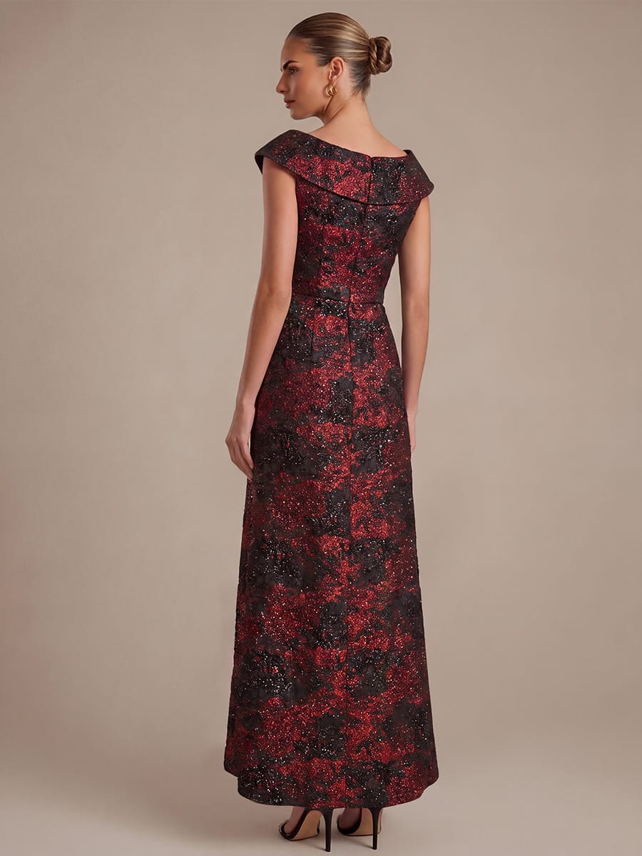 Ruffle Slit Mermaid Jacquard High Low Dress