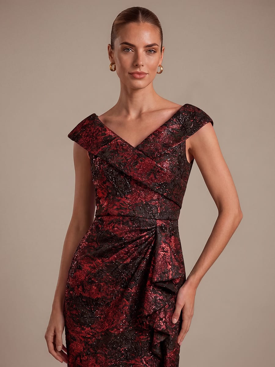 Ruffle Slit Mermaid Jacquard High Low Dress