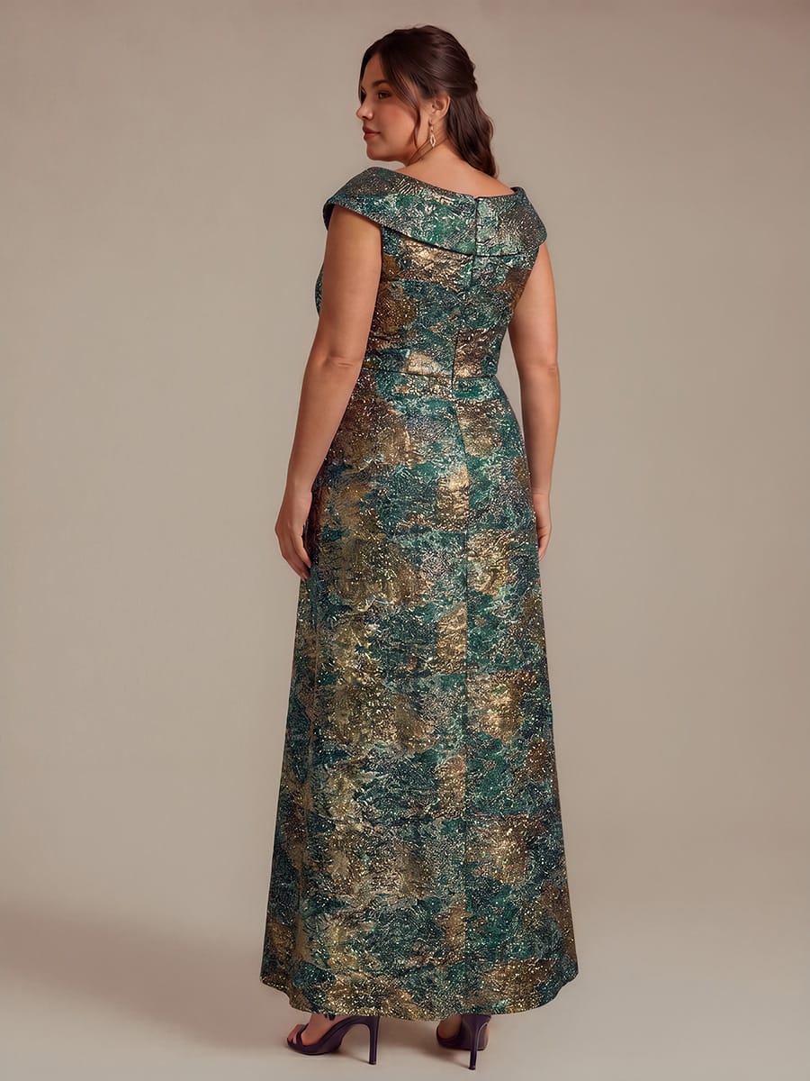 Plus Size Ruffle Slit Mermaid Jacquard High Low Dress