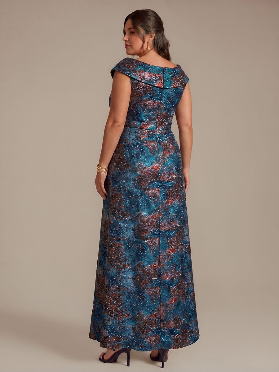 Ruffle Slit Mermaid Jacquard High Low Dress