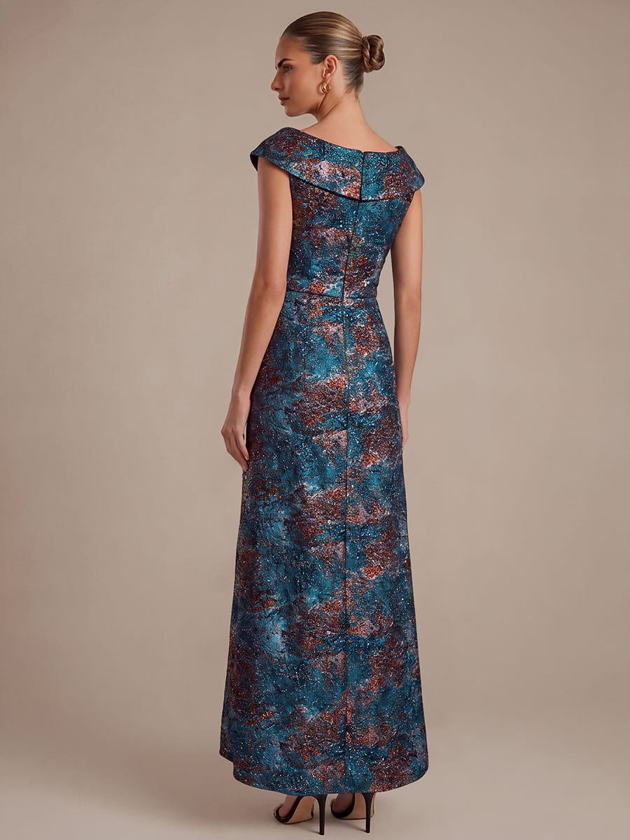 Ruffle Slit Mermaid Jacquard High Low Dress