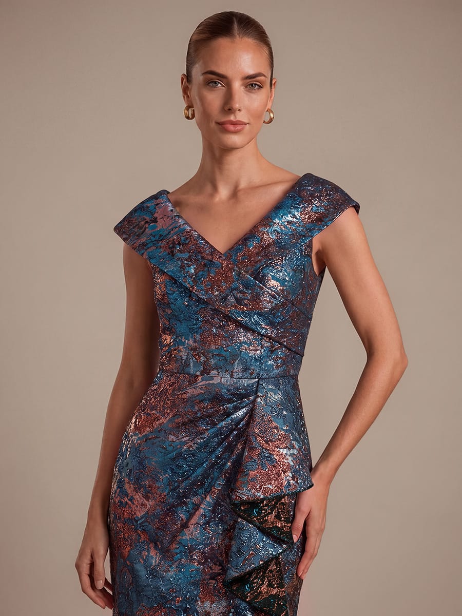 Ruffle Slit Mermaid Jacquard High Low Dress