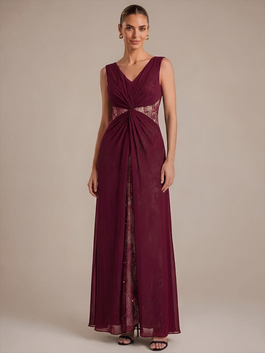 Chiffon V Neck Sleeveless Maxi Dress