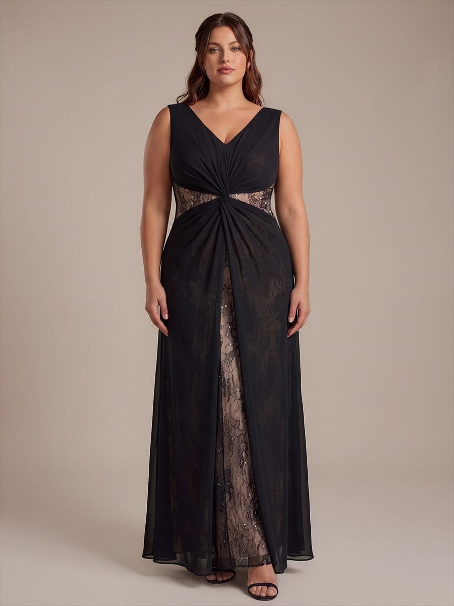 Chiffon V Neck Sleeveless Maxi Dress