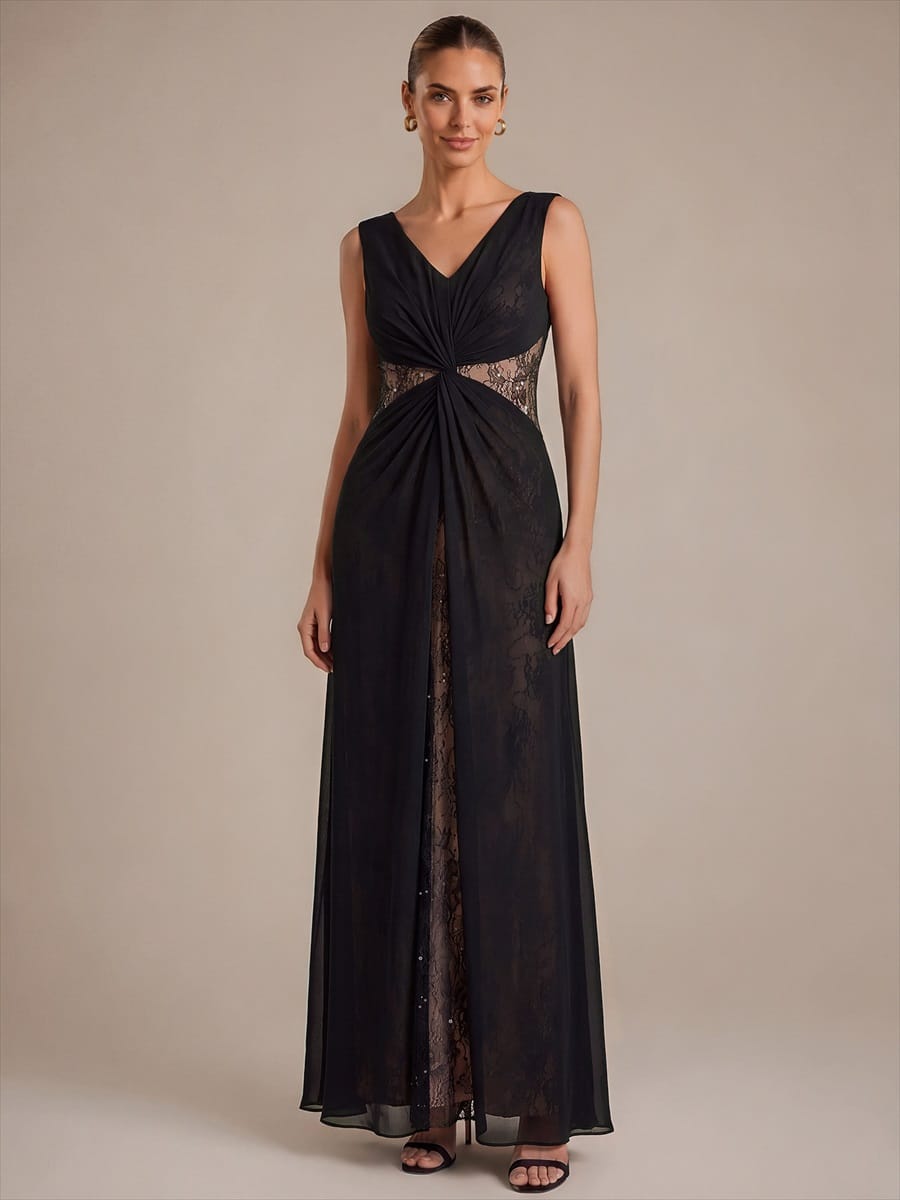 Chiffon V Neck Sleeveless Maxi Dress