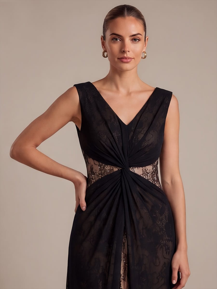 Chiffon V Neck Sleeveless Maxi Dress