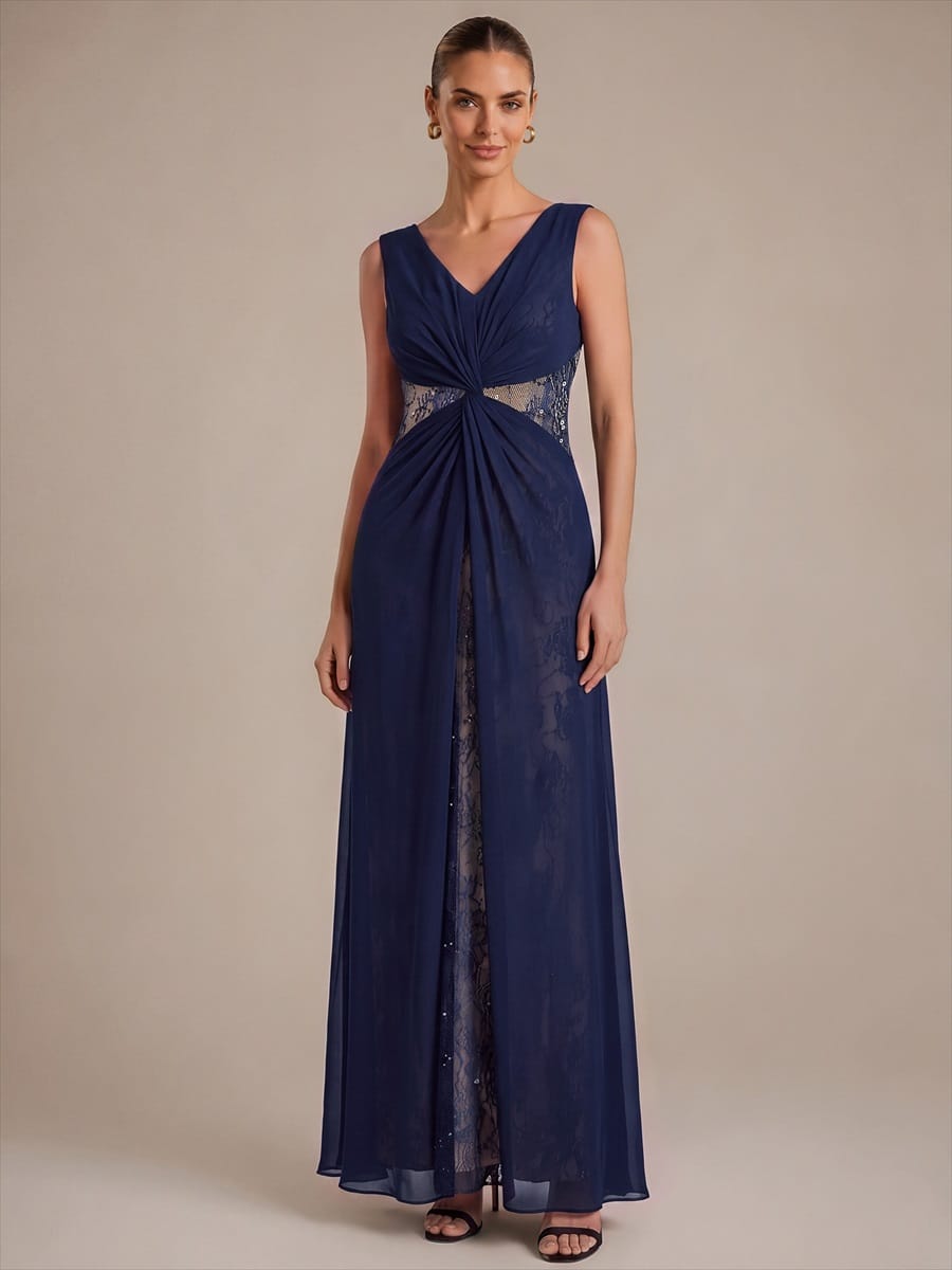 Chiffon V Neck Sleeveless Maxi Dress
