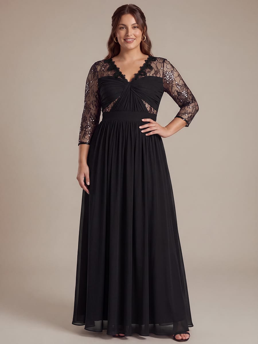 Chiffon Long Sleeve Lace Sleeve Maxi Dress