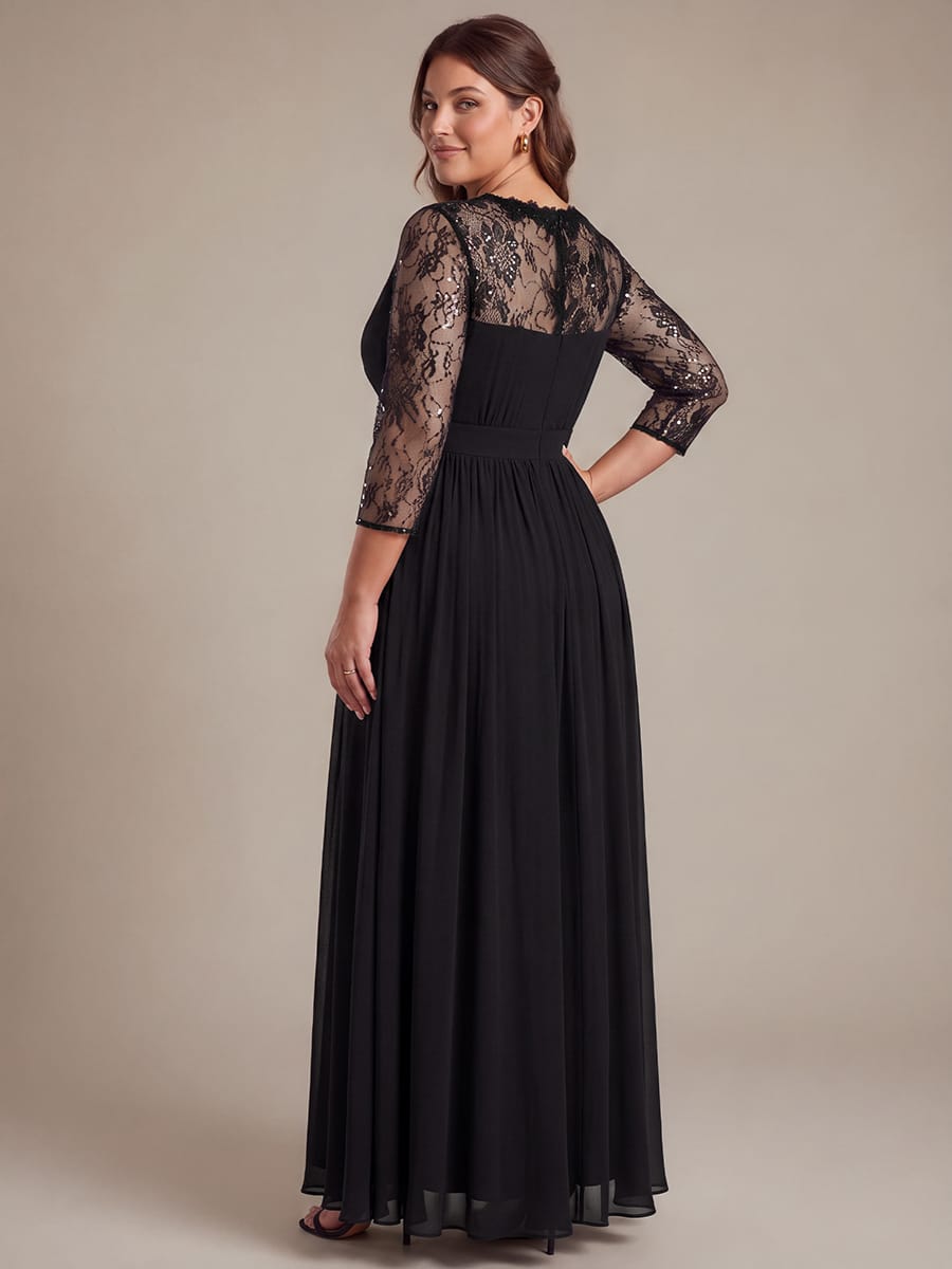 Chiffon Long Sleeve Lace Sleeve Maxi Dress
