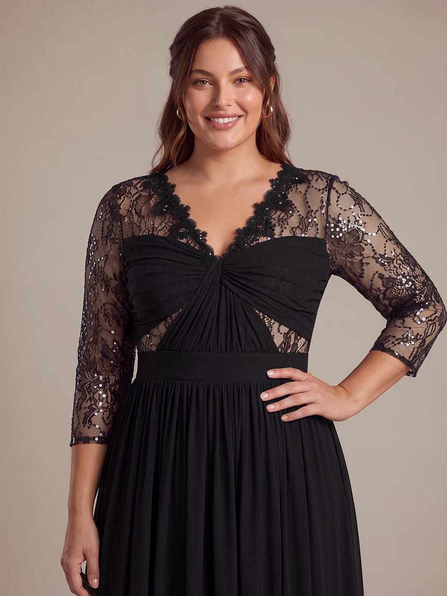 Chiffon Long Sleeve Lace Sleeve Maxi Dress