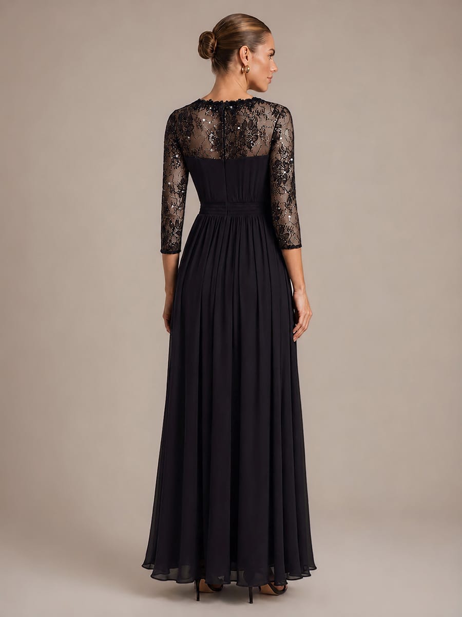 Chiffon Long Sleeve Lace Sleeve Maxi Dress