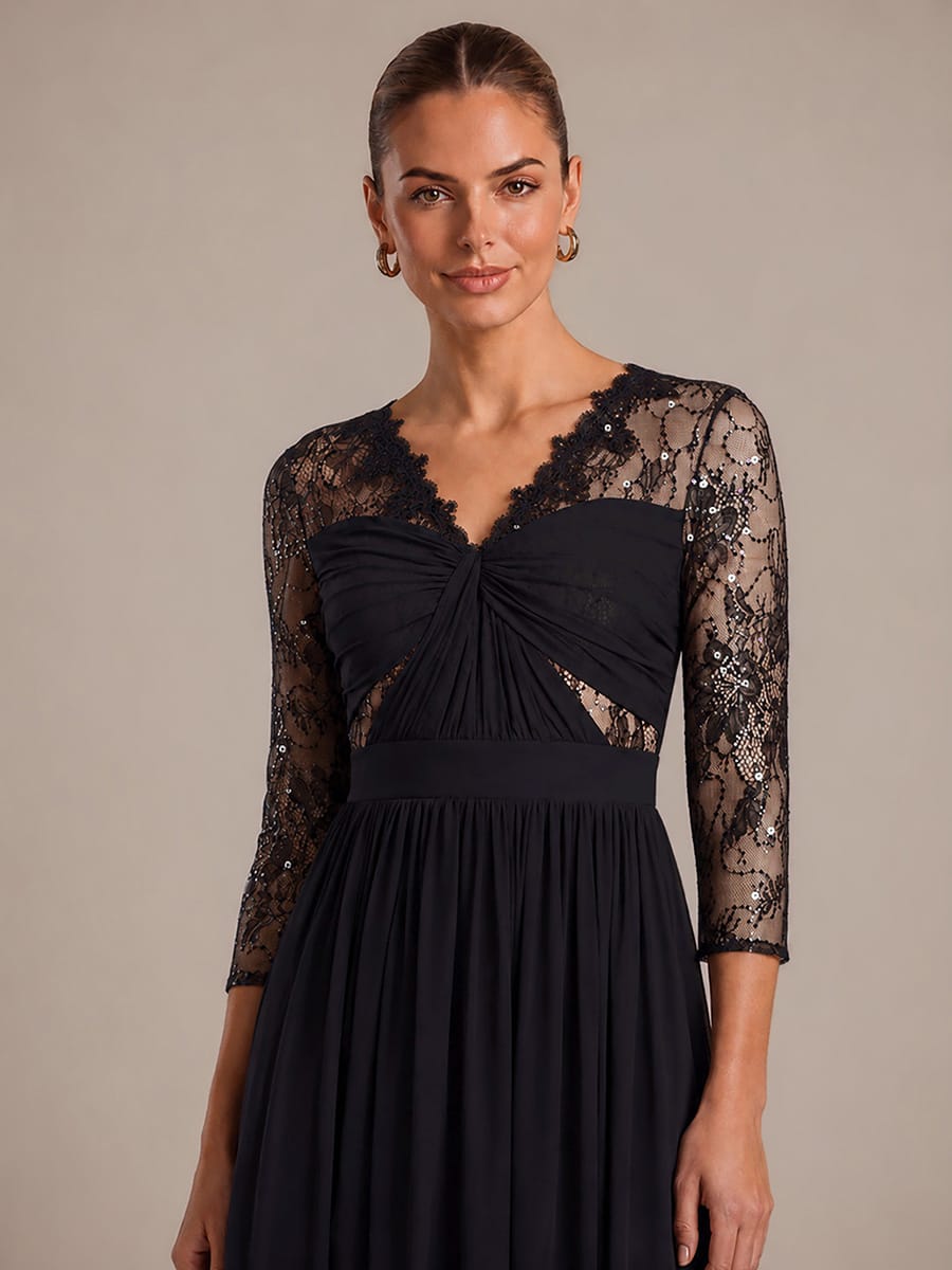 Chiffon Long Sleeve Lace Sleeve Maxi Dress