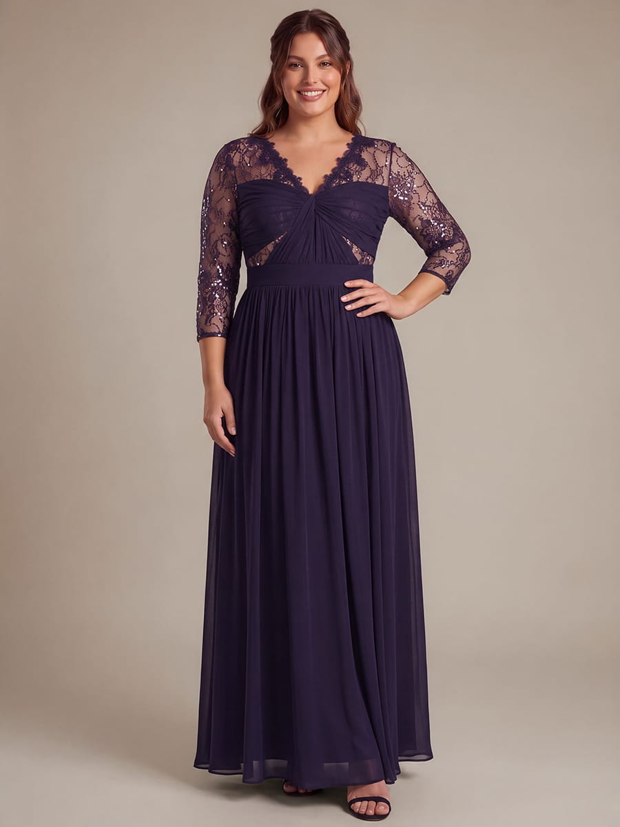 Chiffon Long Sleeve Lace Sleeve Maxi Dress