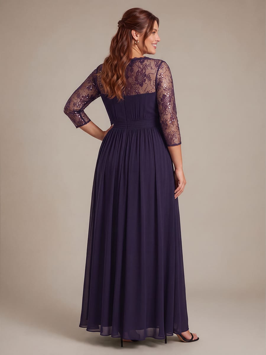 Chiffon Long Sleeve Lace Sleeve Maxi Dress