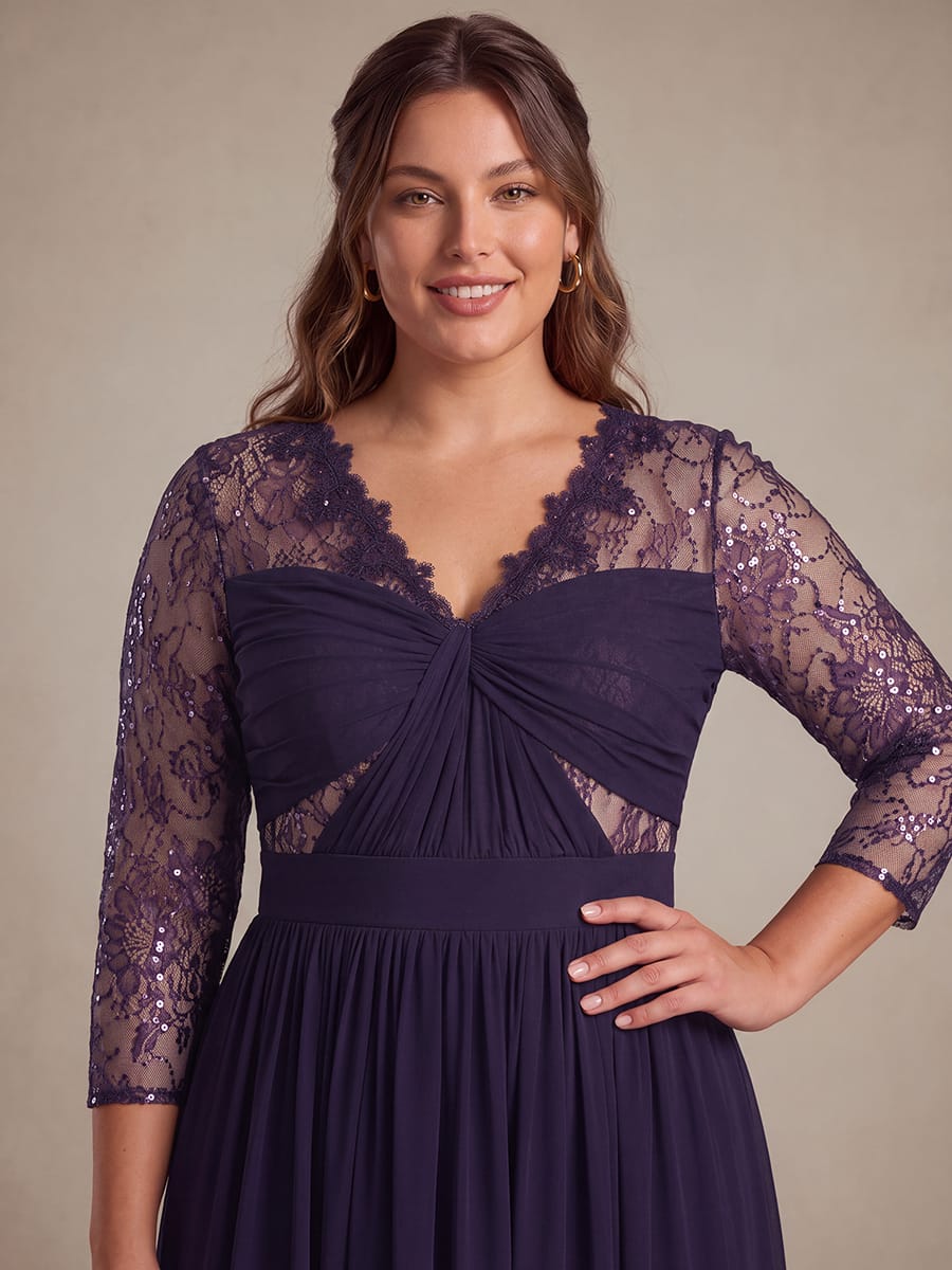Chiffon Long Sleeve Lace Sleeve Maxi Dress