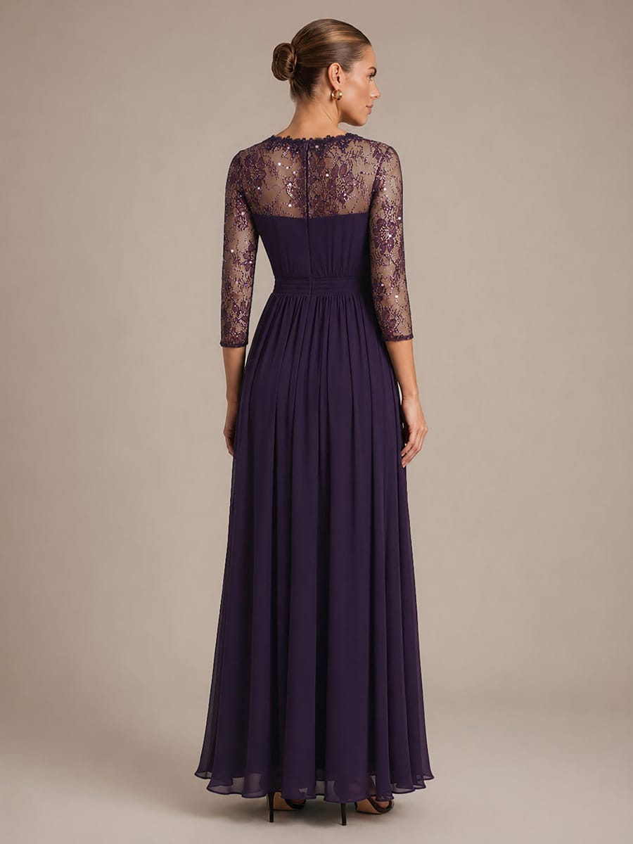 Chiffon Long Sleeve Lace Sleeve Maxi Dress