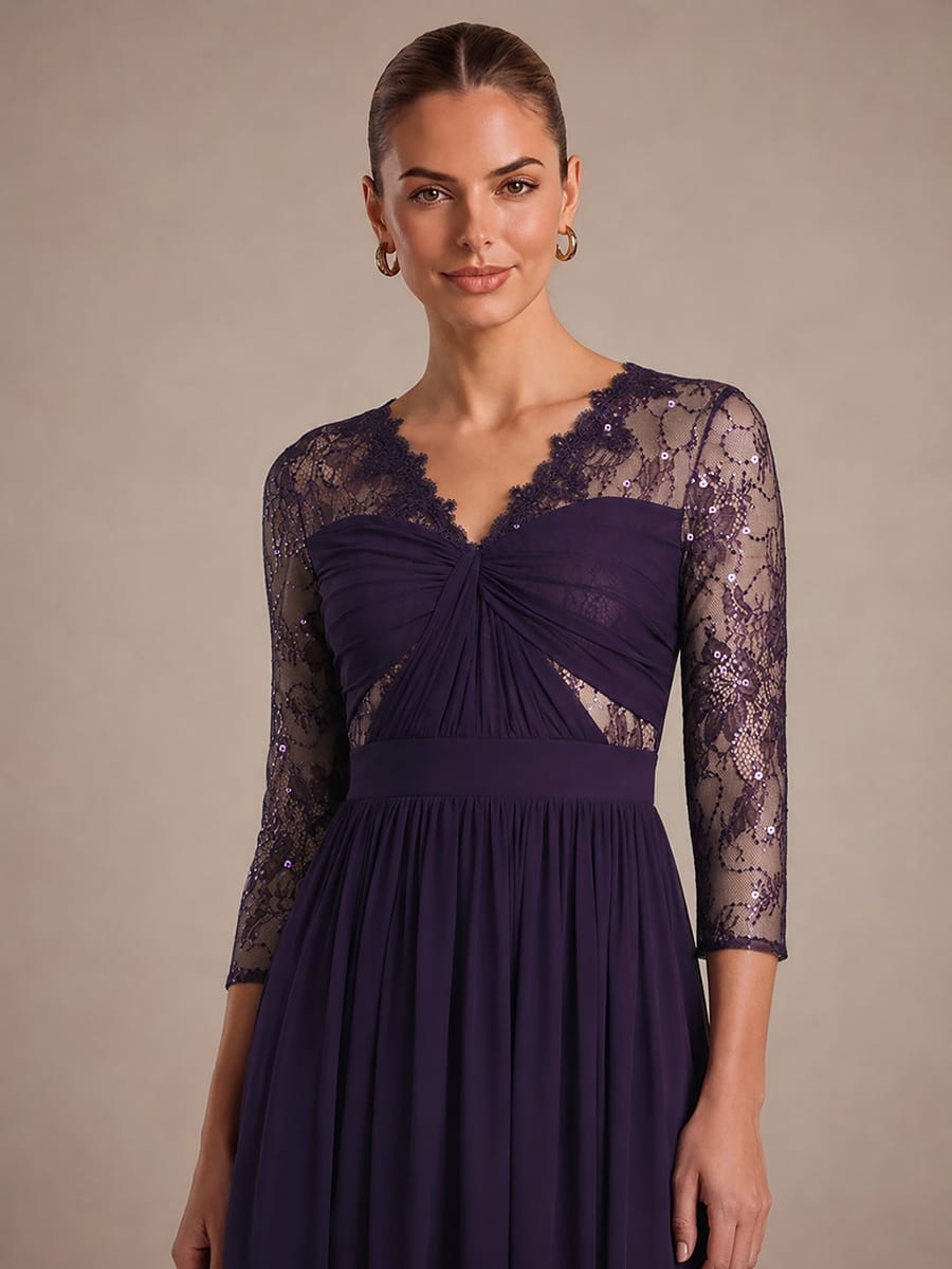 Chiffon Long Sleeve Lace Sleeve Maxi Dress
