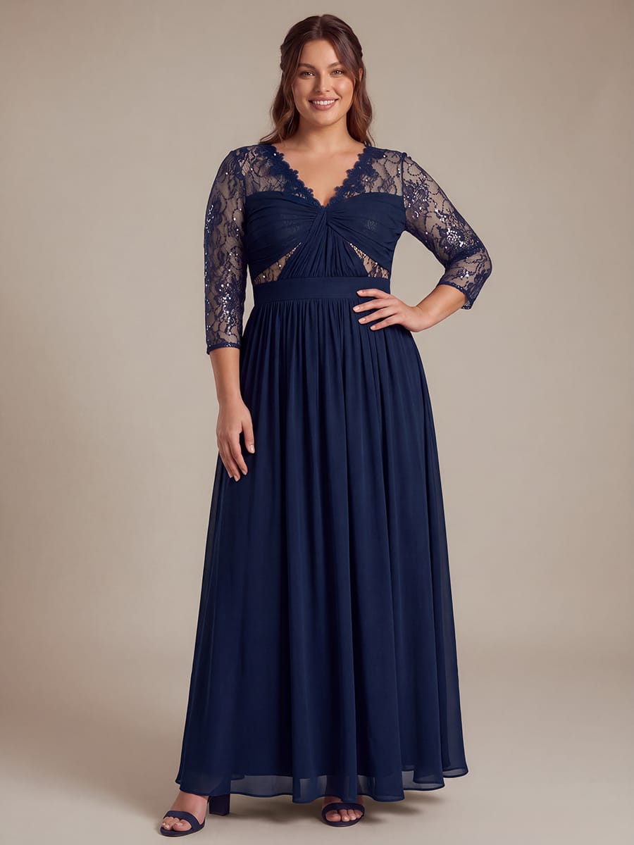 Chiffon Long Sleeve Lace Sleeve Maxi Dress