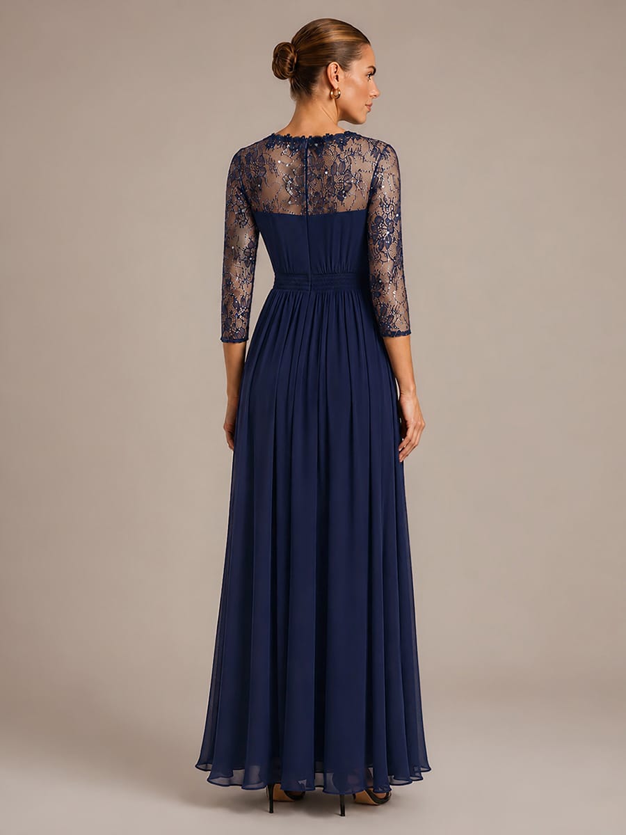 Chiffon Long Sleeve Lace Sleeve Maxi Dress