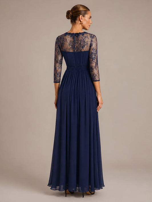 Chiffon Long Sleeve Lace Sleeve Maxi Dress