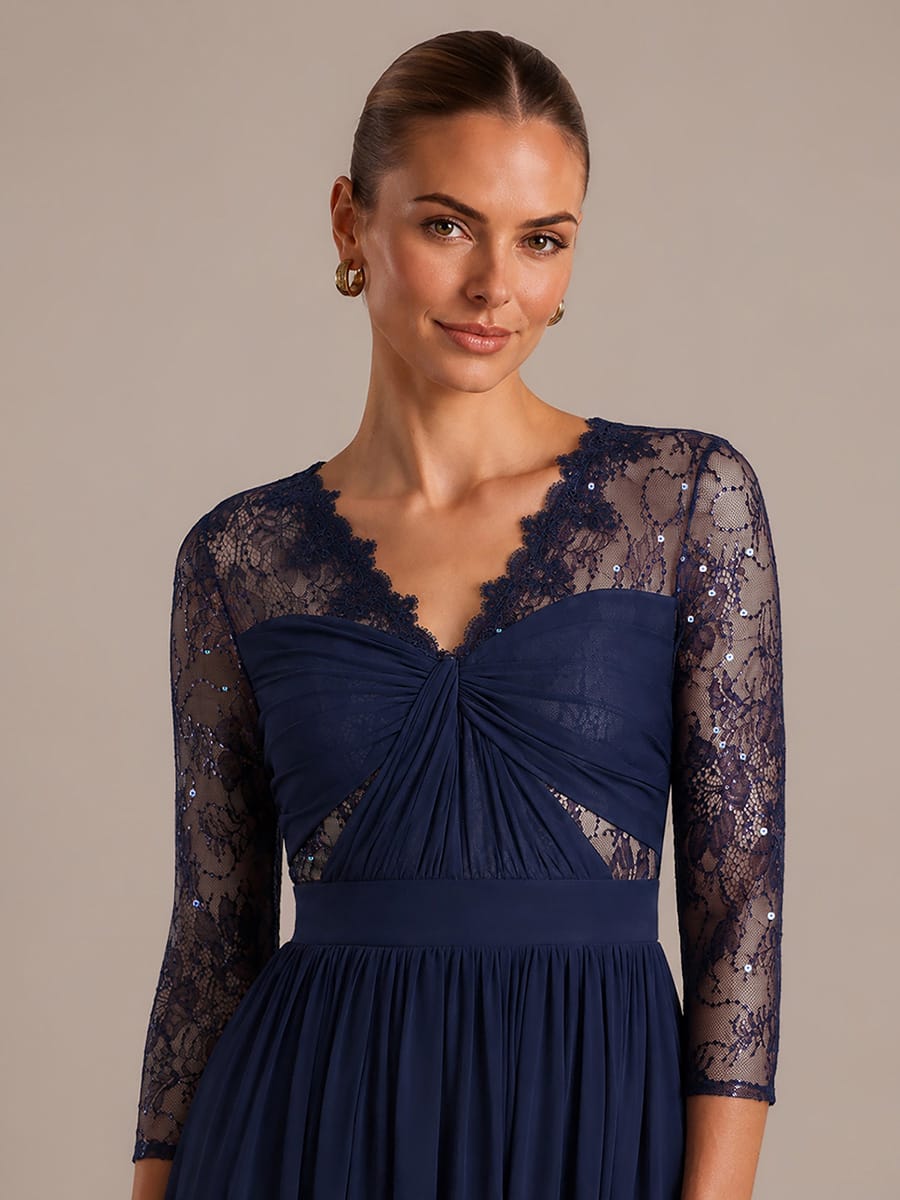 Chiffon Long Sleeve Lace Sleeve Maxi Dress