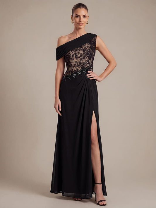 One Shoulder Chiffon Maxi Dress