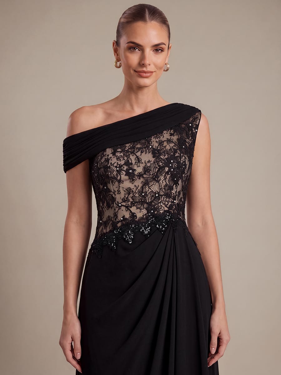 One Shoulder Chiffon Maxi Dress