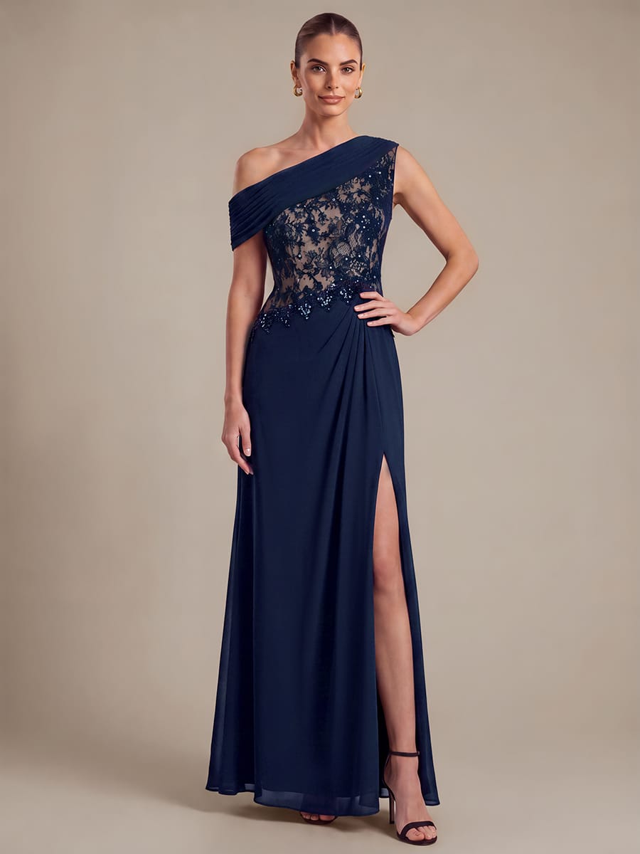 One Shoulder Chiffon Maxi Dress