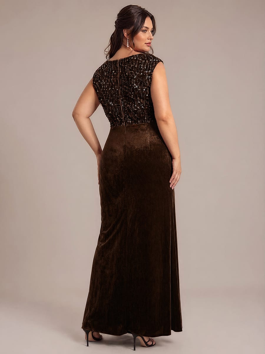 Draped V Neck Velvet Maxi Evening Dress