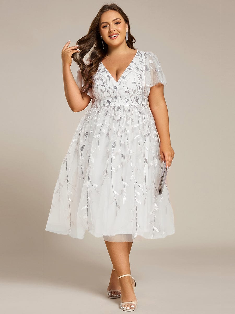 ever SIMONE|Leaf Sequin Short Sleeve Tulle Midi Dress (Final Sale)