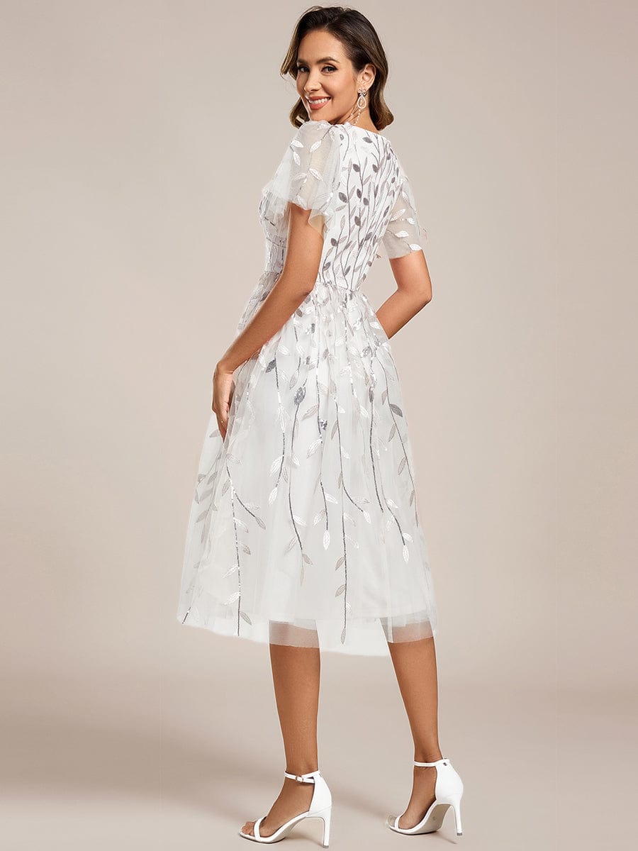 ever SIMONE|Leaf Sequin Short Sleeve Tulle Midi Dress (Final Sale)