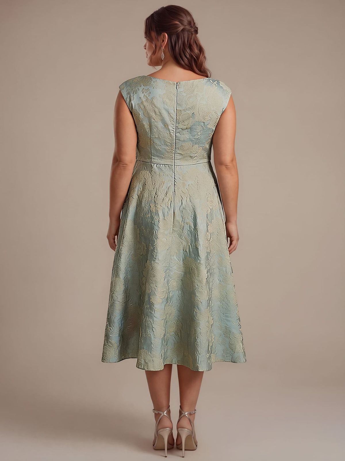 Plus Size Floral Print Jacquard A Line Midi Dress